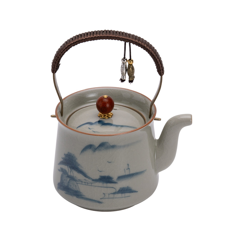 Ceainic pictat manual cu mâner, în stil nou chinezesc Ge Kiln, ceramic pentru uz casnic, ceainic cu filtru pentru prepararea ceaiului Kung Fu