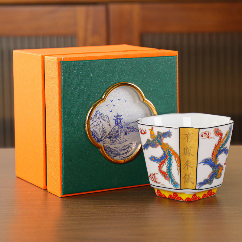 Cupe de ceai cu dragon și phoenix, set porțelan cadou, logo personalizat, stil chinezesc nou