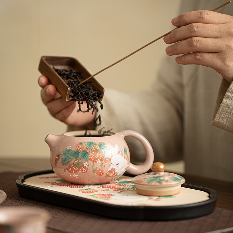 Set Xi Shi cu mâner în formă de iepuraș, roz, ceramic, ceainic și ceașcă, pentru uz casnic
