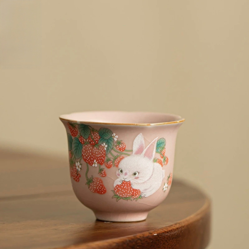 Set Xi Shi cu mâner în formă de iepuraș, roz, ceramic, ceainic și ceașcă, pentru uz casnic