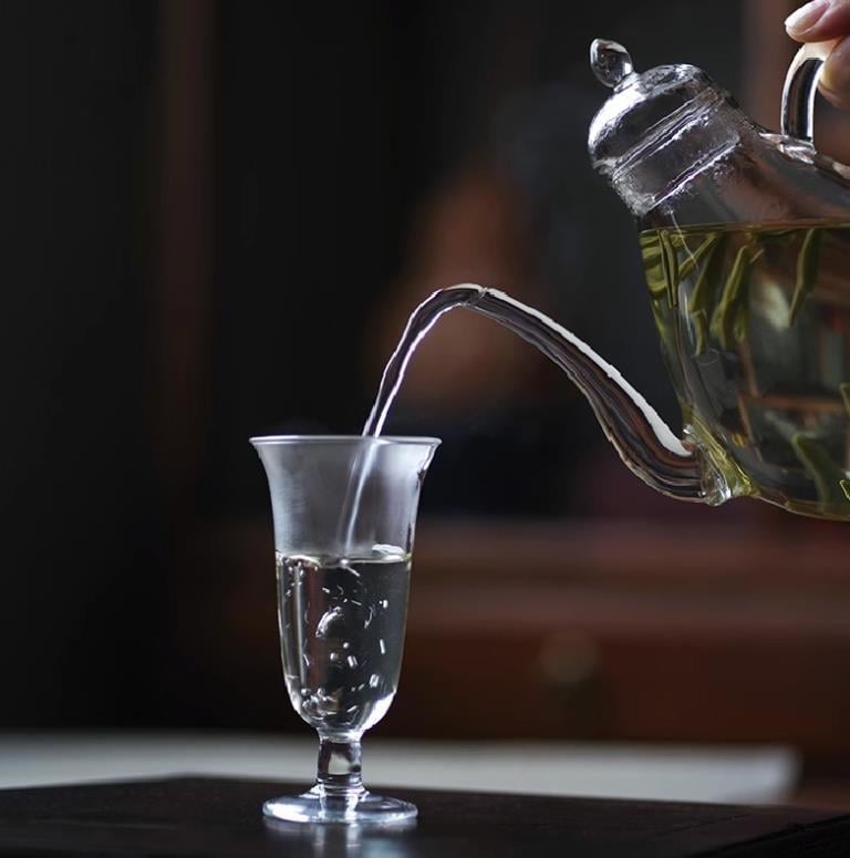 Ceainic din sticlă cu design inspirat din Dinastia Song, set de ceai din sticlă borosilicată rezistentă la căldură