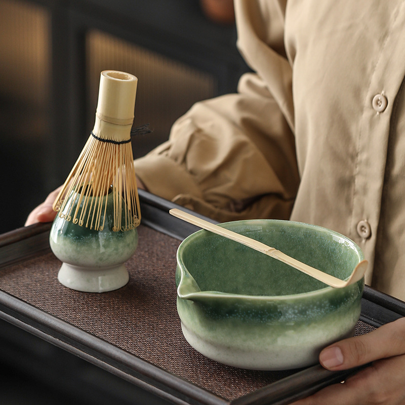 Set japonez de matcha cu tel pentru ceai și bol de matcha cu gură – accesorii ceramice pentru ceremonia ceaiului, stil modern