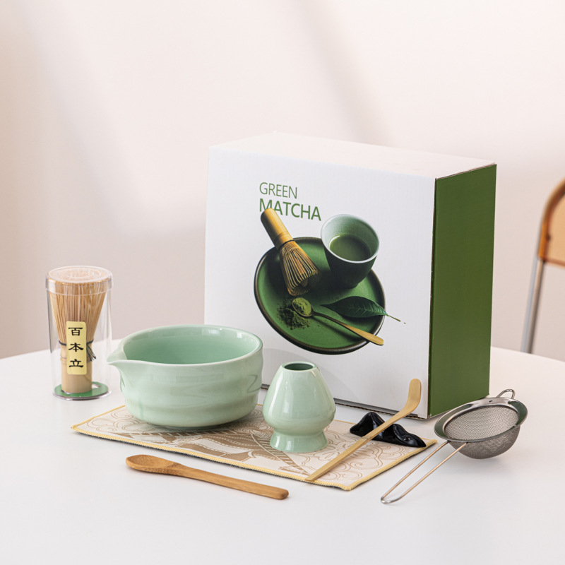 Set japonez de matcha cu tel pentru ceai și bol de matcha cu gură – accesorii ceramice pentru ceremonia ceaiului, stil modern