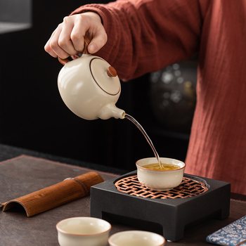 Ceainic Ruyao bej, 2024 model nou, set Kung Fu pentru ceai, stil Xishi, ceramic pentru uz casnic