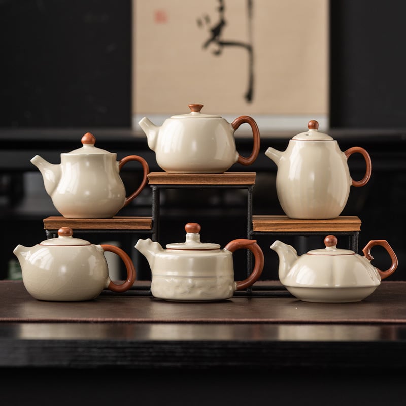 Ceainic Ruyao bej, 2024 model nou, set Kung Fu pentru ceai, stil Xishi, ceramic pentru uz casnic