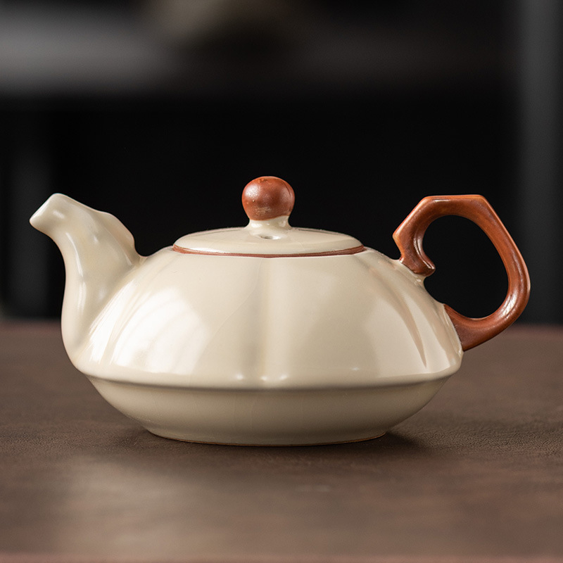 Ceainic Ruyao bej, 2024 model nou, set Kung Fu pentru ceai, stil Xishi, ceramic pentru uz casnic