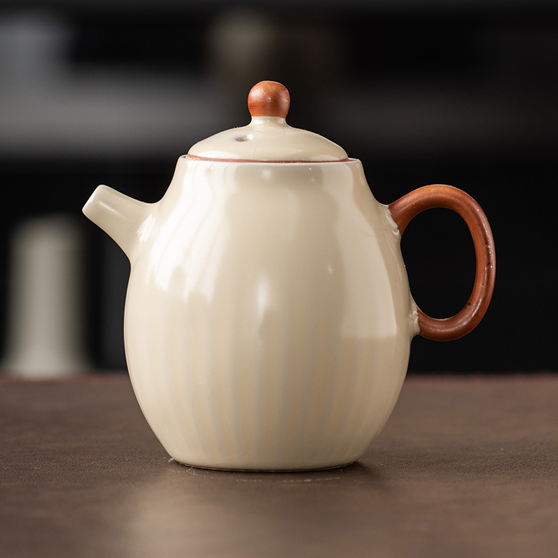 Ceainic Ruyao bej, 2024 model nou, set Kung Fu pentru ceai, stil Xishi, ceramic pentru uz casnic