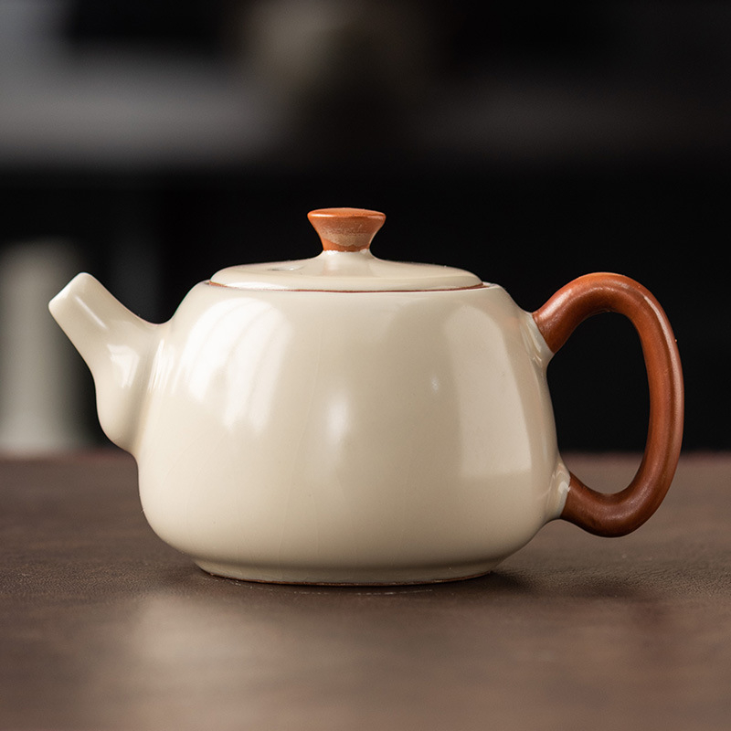Ceainic Ruyao bej, 2024 model nou, set Kung Fu pentru ceai, stil Xishi, ceramic pentru uz casnic