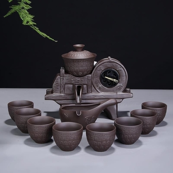 Set Gongfu din lut Yixing semi-automat pentru uz casnic, cu râșniță din piatră.