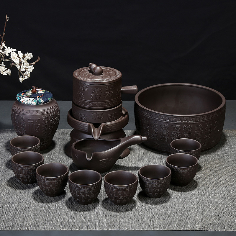Set Gongfu din lut Yixing semi-automat pentru uz casnic, cu râșniță din piatră.