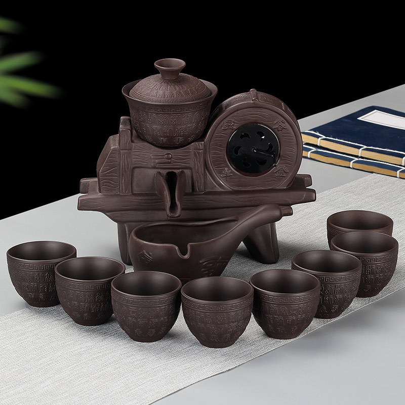 Set Gongfu din lut Yixing semi-automat pentru uz casnic, cu râșniță din piatră.