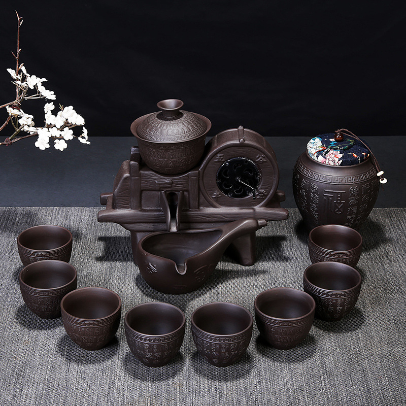 Set Gongfu din lut Yixing semi-automat pentru uz casnic, cu râșniță din piatră.