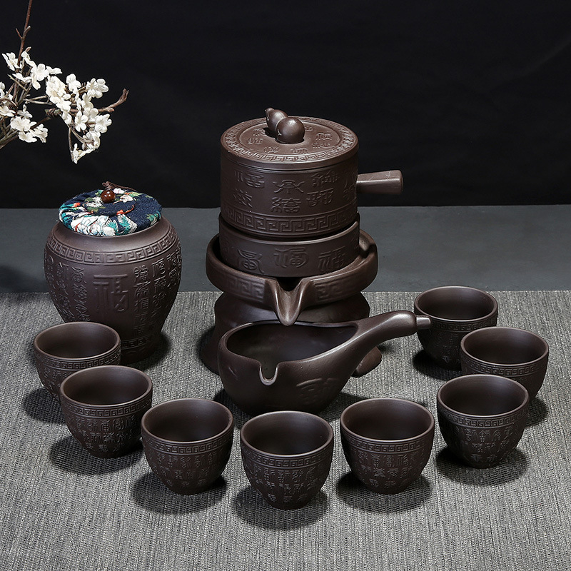 Set Gongfu din lut Yixing semi-automat pentru uz casnic, cu râșniță din piatră.