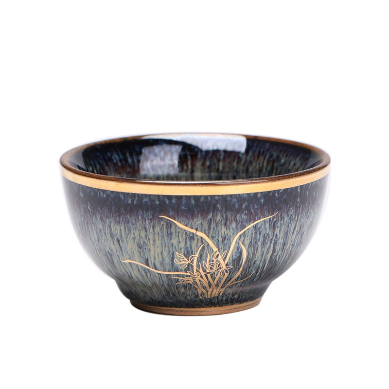 ceașcă de ceai ceramică cu orchidă aurie, mică, de înaltă calitate