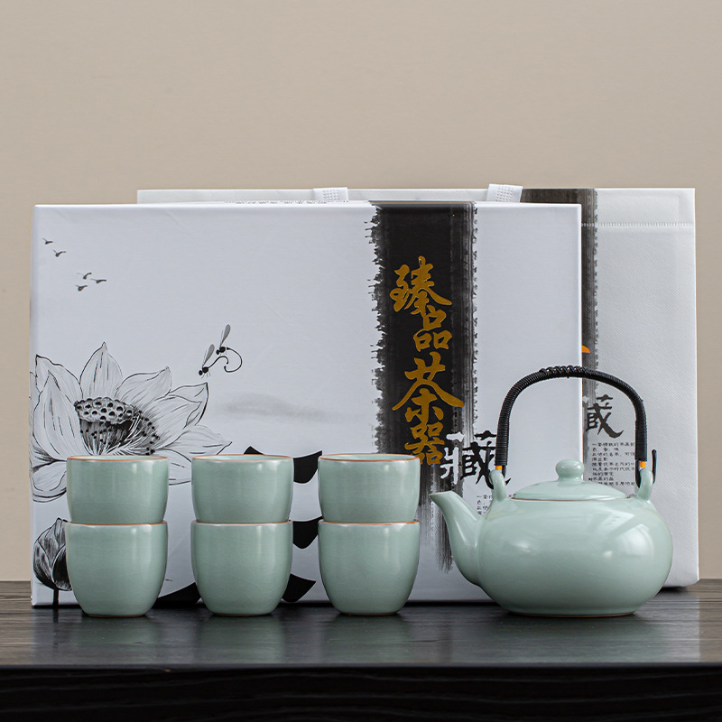 Ceainic ceramic cu mâner de ridicare – set de ceai pentru afaceri, cadou pentru evenimente corporative cu personalizare logo