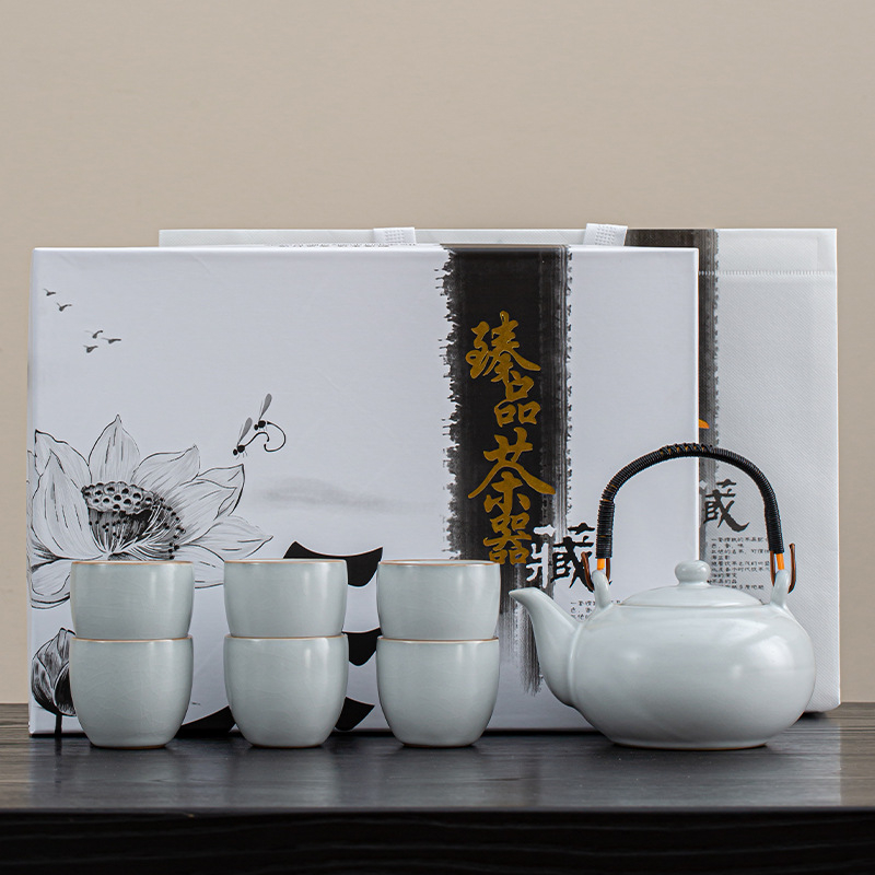 Ceainic ceramic cu mâner de ridicare – set de ceai pentru afaceri, cadou pentru evenimente corporative cu personalizare logo