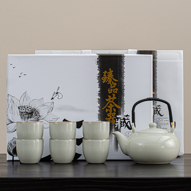 Ceainic ceramic cu mâner de ridicare – set de ceai pentru afaceri, cadou pentru evenimente corporative cu personalizare logo