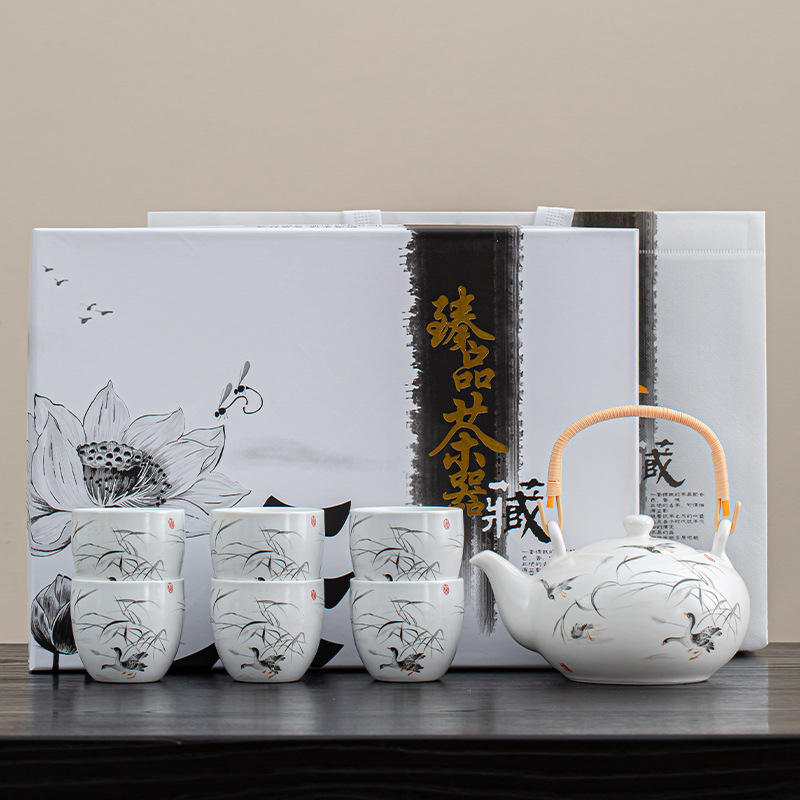 Ceainic ceramic cu mâner de ridicare – set de ceai pentru afaceri, cadou pentru evenimente corporative cu personalizare logo