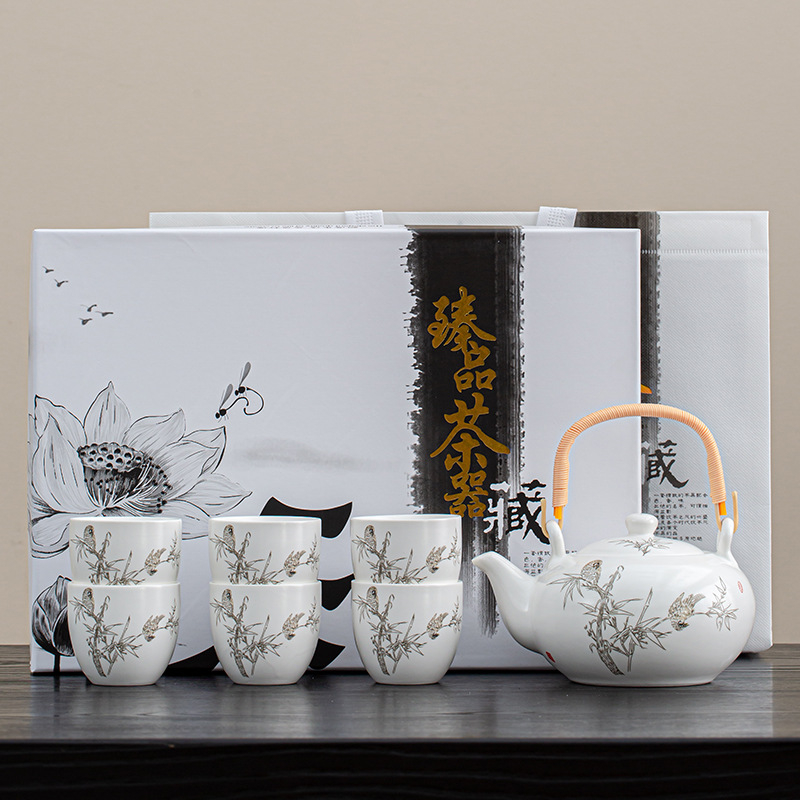 Ceainic ceramic cu mâner de ridicare – set de ceai pentru afaceri, cadou pentru evenimente corporative cu personalizare logo