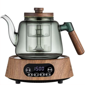 Ceainic din sticlă borosilicat cu mâner din lemn, capacitate mare, rezistent la temperaturi înalte, pentru plită electrică