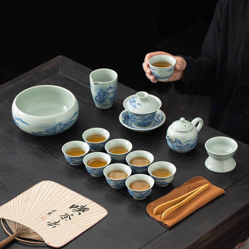 Set Gongfu pentru ceai cu bol din lut antic acoperit, ceainic și cești – cutie cadou