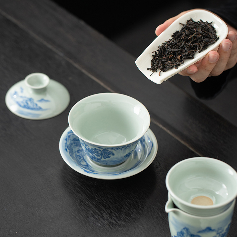 Set Gongfu pentru ceai cu bol din lut antic acoperit, ceainic și cești – cutie cadou