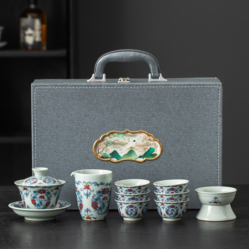 Set Gongfu pentru ceai cu bol din lut antic acoperit, ceainic și cești – cutie cadou
