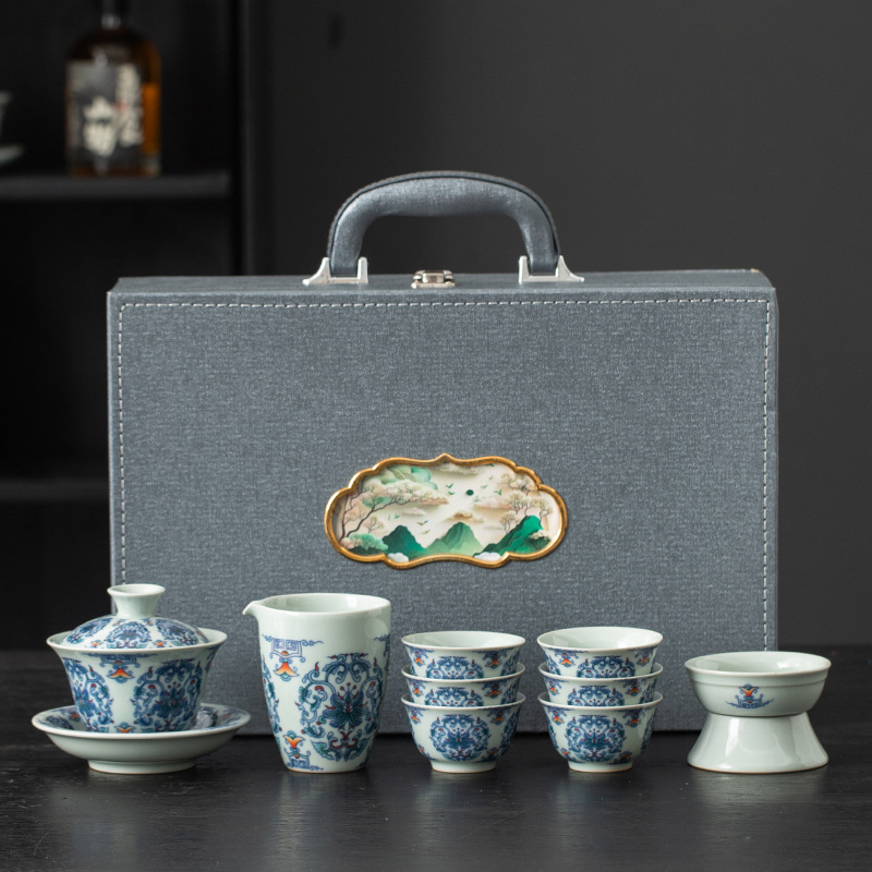 Set Gongfu pentru ceai cu bol din lut antic acoperit, ceainic și cești – cutie cadou