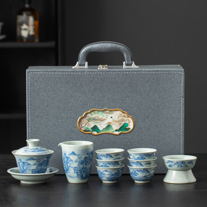 Set Gongfu pentru ceai cu bol din lut antic acoperit, ceainic și cești – cutie cadou
