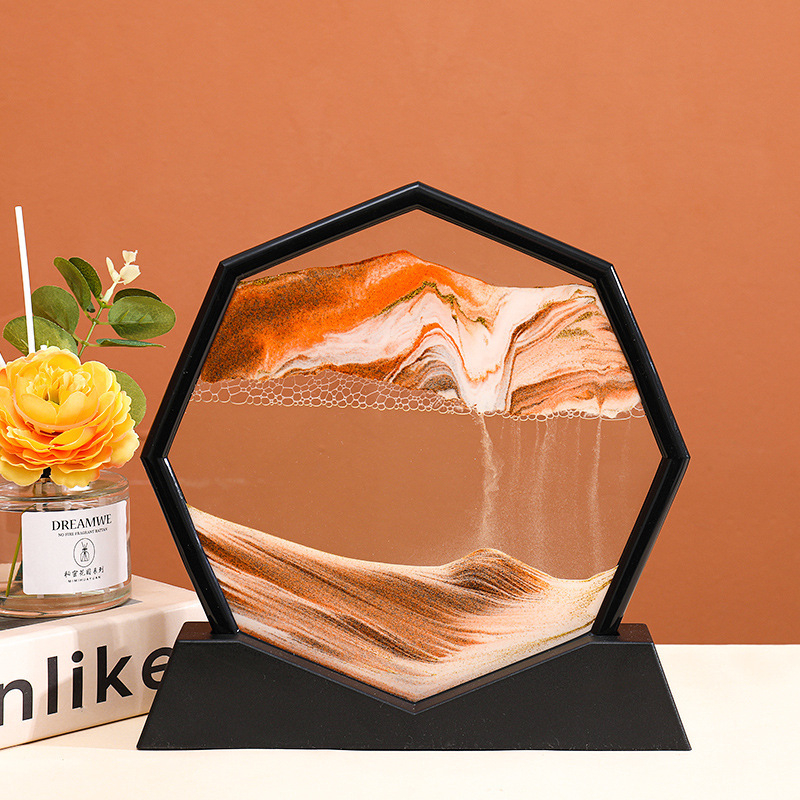 Pictură 3D cu nisip curgător și clepsidră — decor pentru casă, peisaj, cadou artizanal