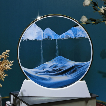 Tablou 3D cu nisip lichid într-o sticlă circulară de sticlă — decor pentru sufragerie sau birou, clepsidră din sticlă