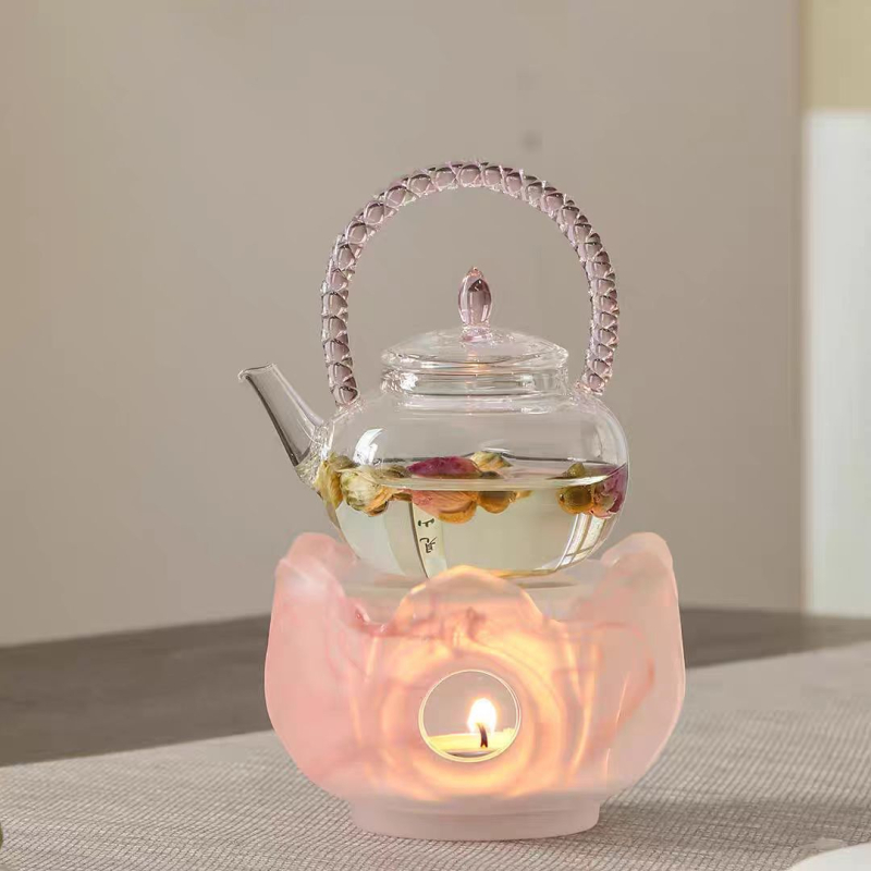 Ceainic din sticlă premium pentru ceai de flori, capacitate mică, sticlă borosilikată rezistentă la căldură și accesorii pentru ceai