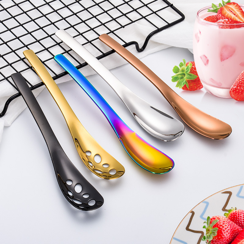 Lingură perforată din oțel inoxidabil 304, colorată, multifuncțională pentru supă, ceai, desert și înghețată