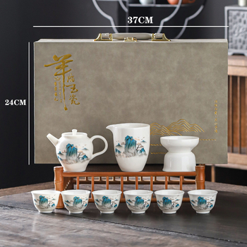 Set Kung Fu de ceai din porțelan alb ca jadul, ceainic cu capac și cești, set ceramic cadou