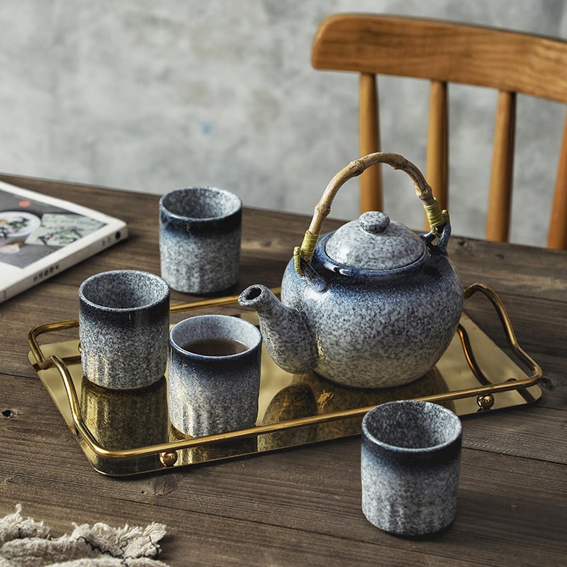 Set ceramic de ceainic în stil japonez pentru uz casnic, set Kung Fu de ceai cu mâner, ceramică brută pentru prepararea ceaiului, set ceainic și căni