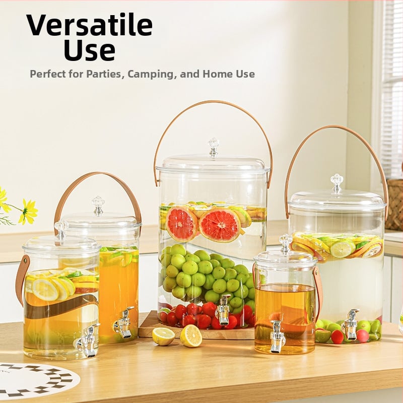 Cană de apă rece cu robinet și mâner din piele artificială, capac mare pentru suc și ceai, potrivită pentru casă și camping