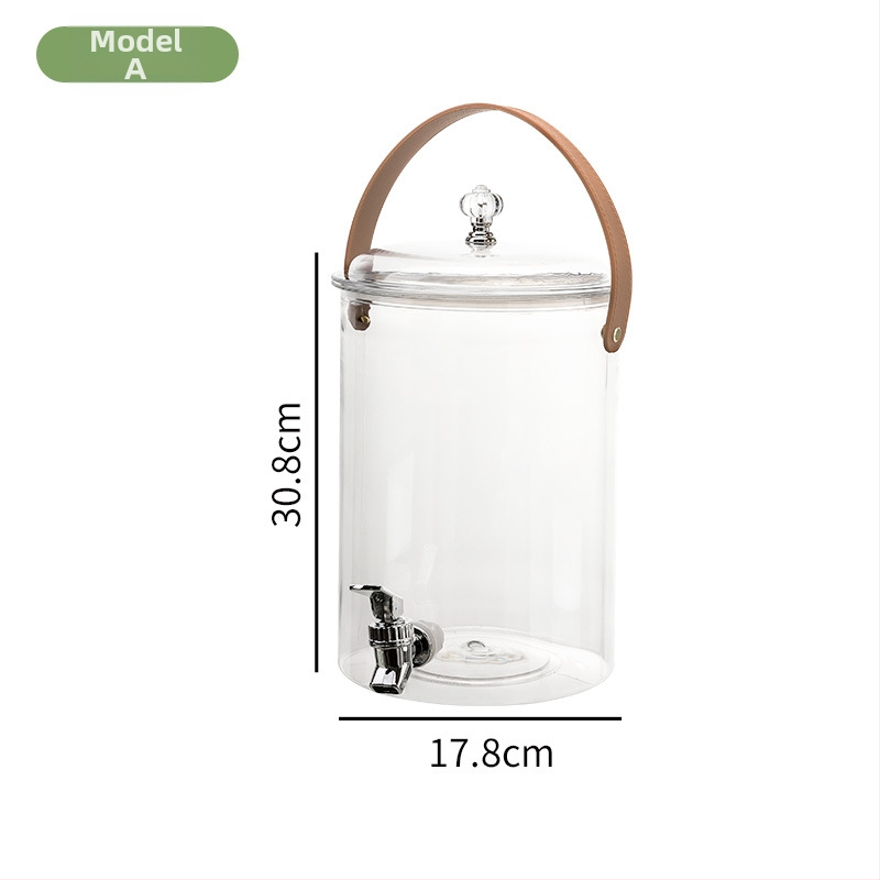 Cană de apă rece cu robinet și mâner din piele artificială, capac mare pentru suc și ceai, potrivită pentru casă și camping