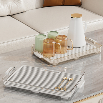 Tavă de ceai cu două niveluri, sistem de scurgere, suport pentru cești, formă dreptunghiulară, design modern minimalist
