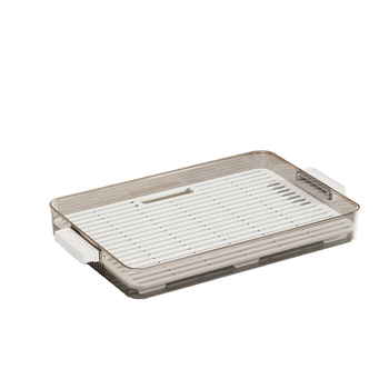 Tavă de ceai cu două niveluri, sistem de scurgere, suport pentru cești, formă dreptunghiulară, design modern minimalist