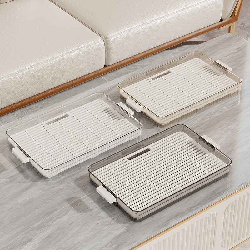 Tavă de ceai cu două niveluri, sistem de scurgere, suport pentru cești, formă dreptunghiulară, design modern minimalist