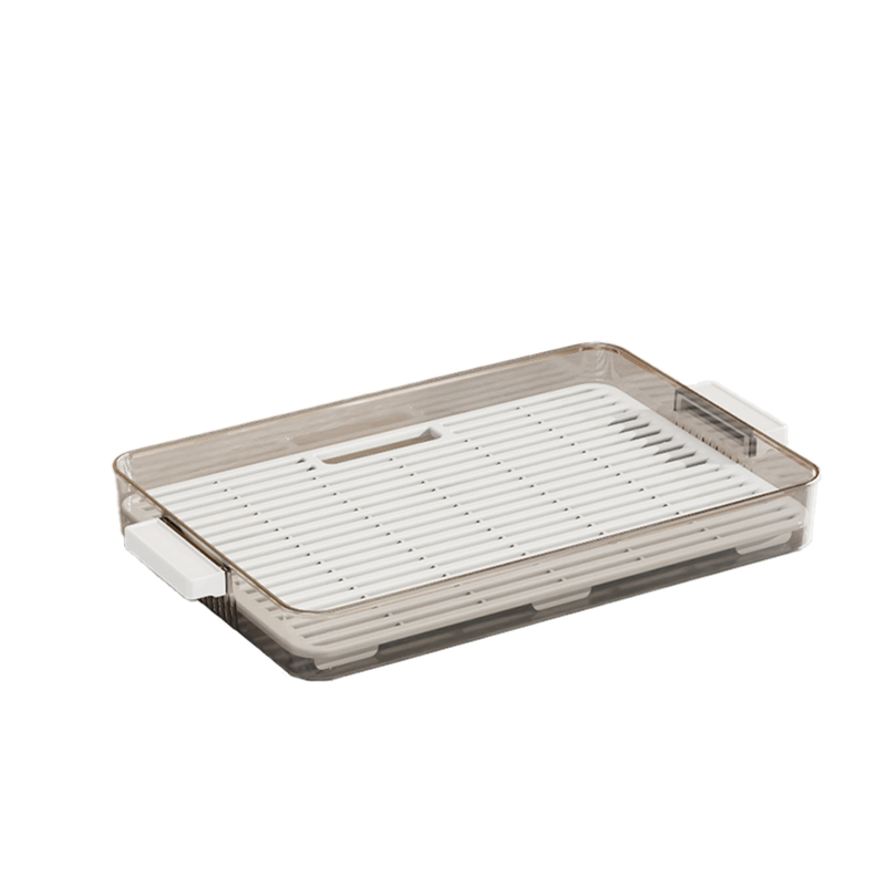 Tavă de ceai cu două niveluri, sistem de scurgere, suport pentru cești, formă dreptunghiulară, design modern minimalist