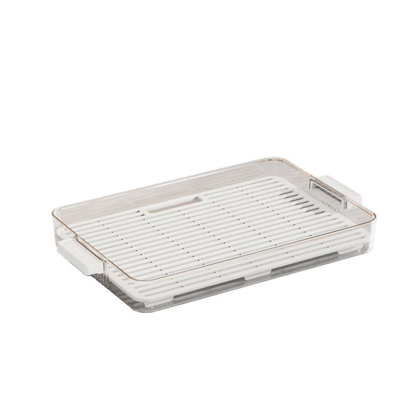 Tavă de ceai cu două niveluri, sistem de scurgere, suport pentru cești, formă dreptunghiulară, design modern minimalist