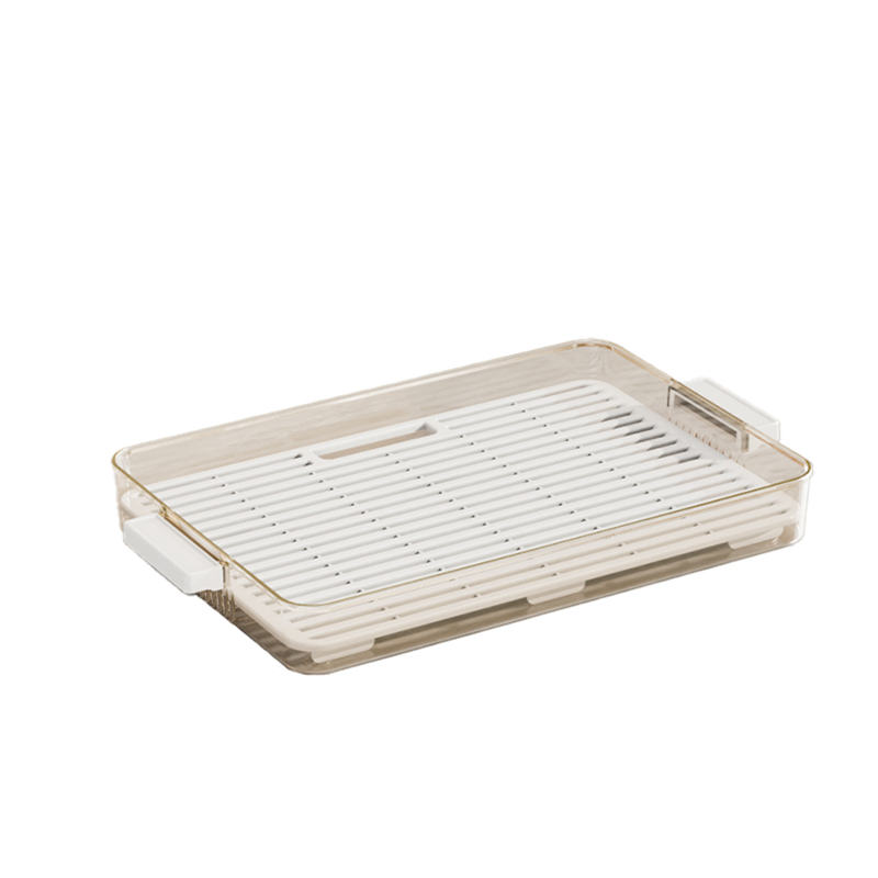 Tavă de ceai cu două niveluri, sistem de scurgere, suport pentru cești, formă dreptunghiulară, design modern minimalist