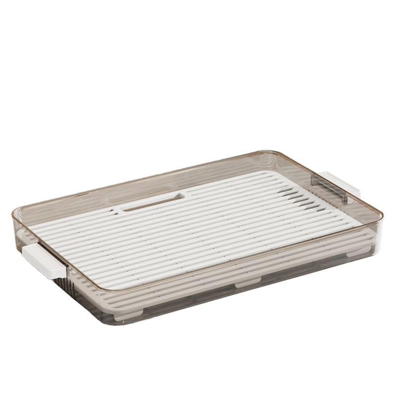 Tavă de ceai cu două niveluri, sistem de scurgere, suport pentru cești, formă dreptunghiulară, design modern minimalist