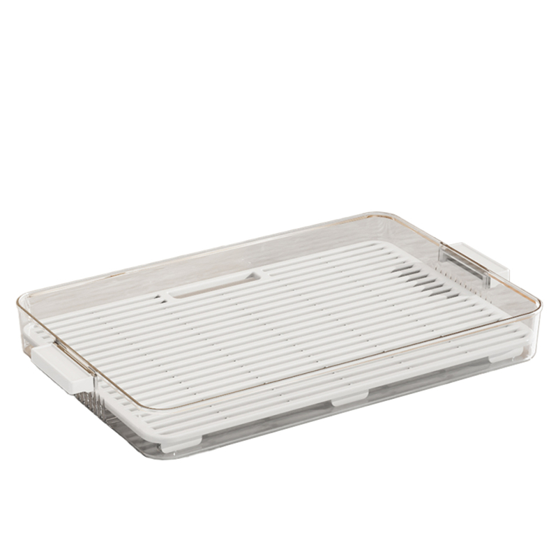 Tavă de ceai cu două niveluri, sistem de scurgere, suport pentru cești, formă dreptunghiulară, design modern minimalist