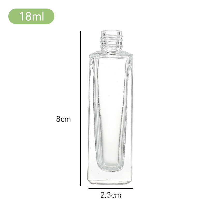 Átlátszó üvegparfümös üvegek csavaros kupakkal, különböző kapacitásokkal (3 ml, 5 ml, 10 ml, 15 ml, 18 ml, 20 ml, 30 ml), arany, ezüst, rozé arany, fényes fekete és matt fekete kupakkal