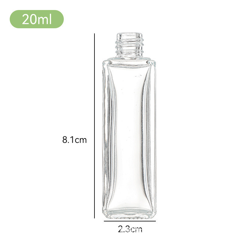 Átlátszó üvegparfümös üvegek csavaros kupakkal, különböző kapacitásokkal (3 ml, 5 ml, 10 ml, 15 ml, 18 ml, 20 ml, 30 ml), arany, ezüst, rozé arany, fényes fekete és matt fekete kupakkal