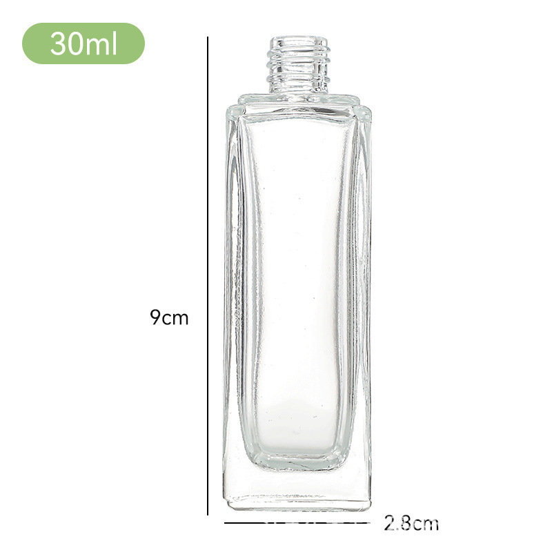 Átlátszó üvegparfümös üvegek csavaros kupakkal, különböző kapacitásokkal (3 ml, 5 ml, 10 ml, 15 ml, 18 ml, 20 ml, 30 ml), arany, ezüst, rozé arany, fényes fekete és matt fekete kupakkal