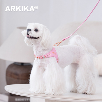 Arkika kožni prsluk i uzica za male pse: Maltezer, Teddy, Bichon Frisé, Šnauzer — za vanjske šetnje
