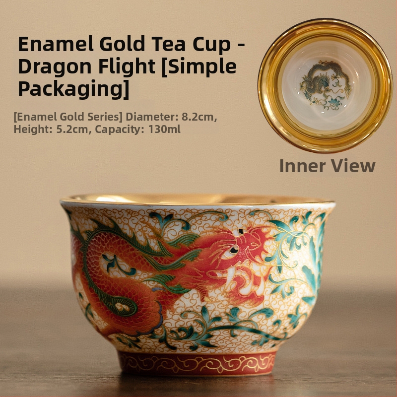 Ceșuță de ceai ceramică cu dragon și phoenix, stil palat, lucrată manual, în cutie cadou